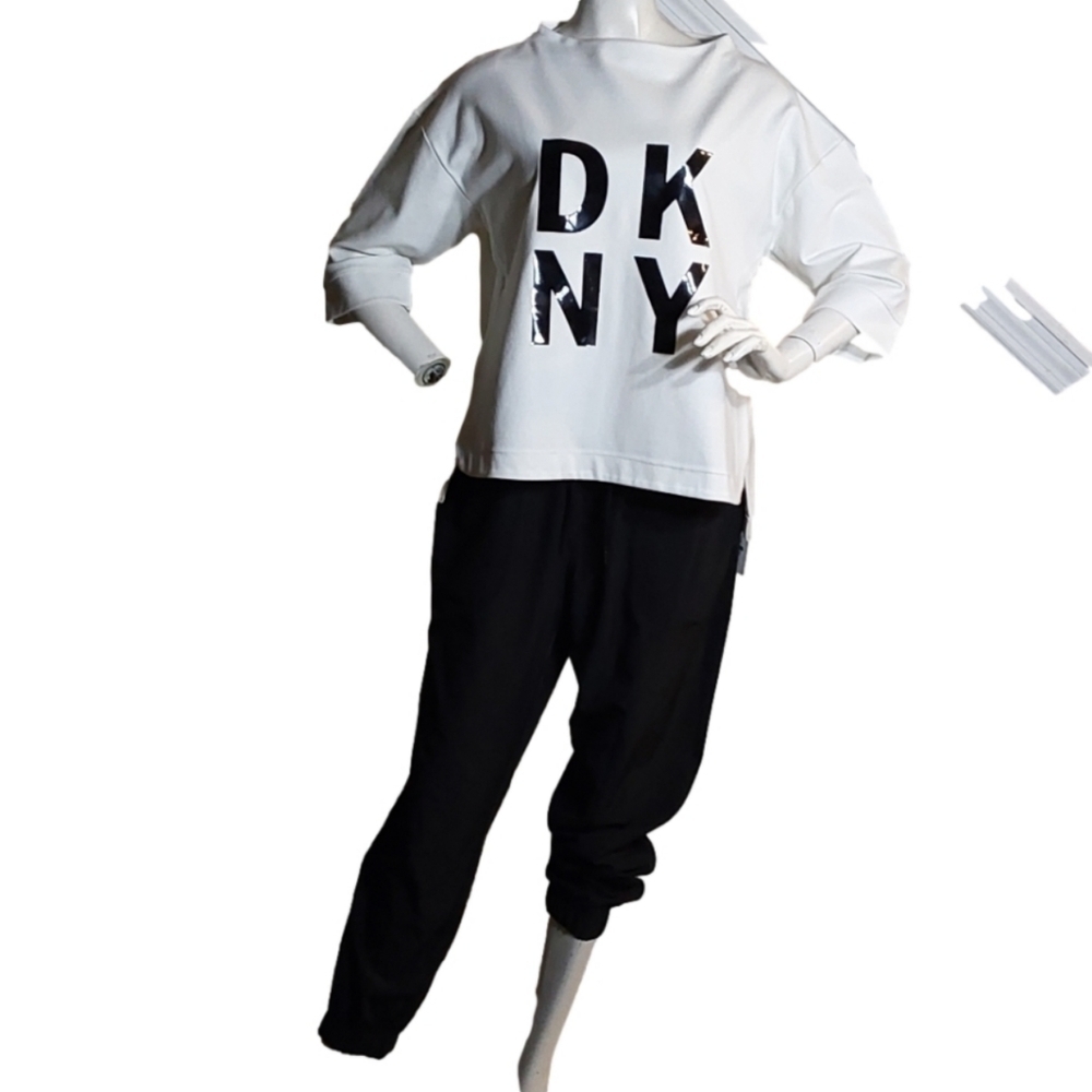 DKNY SPORT HIGH‎ LOW GRAPHIC TECHNO SWEATSHIRT WOMEN'S LARGE